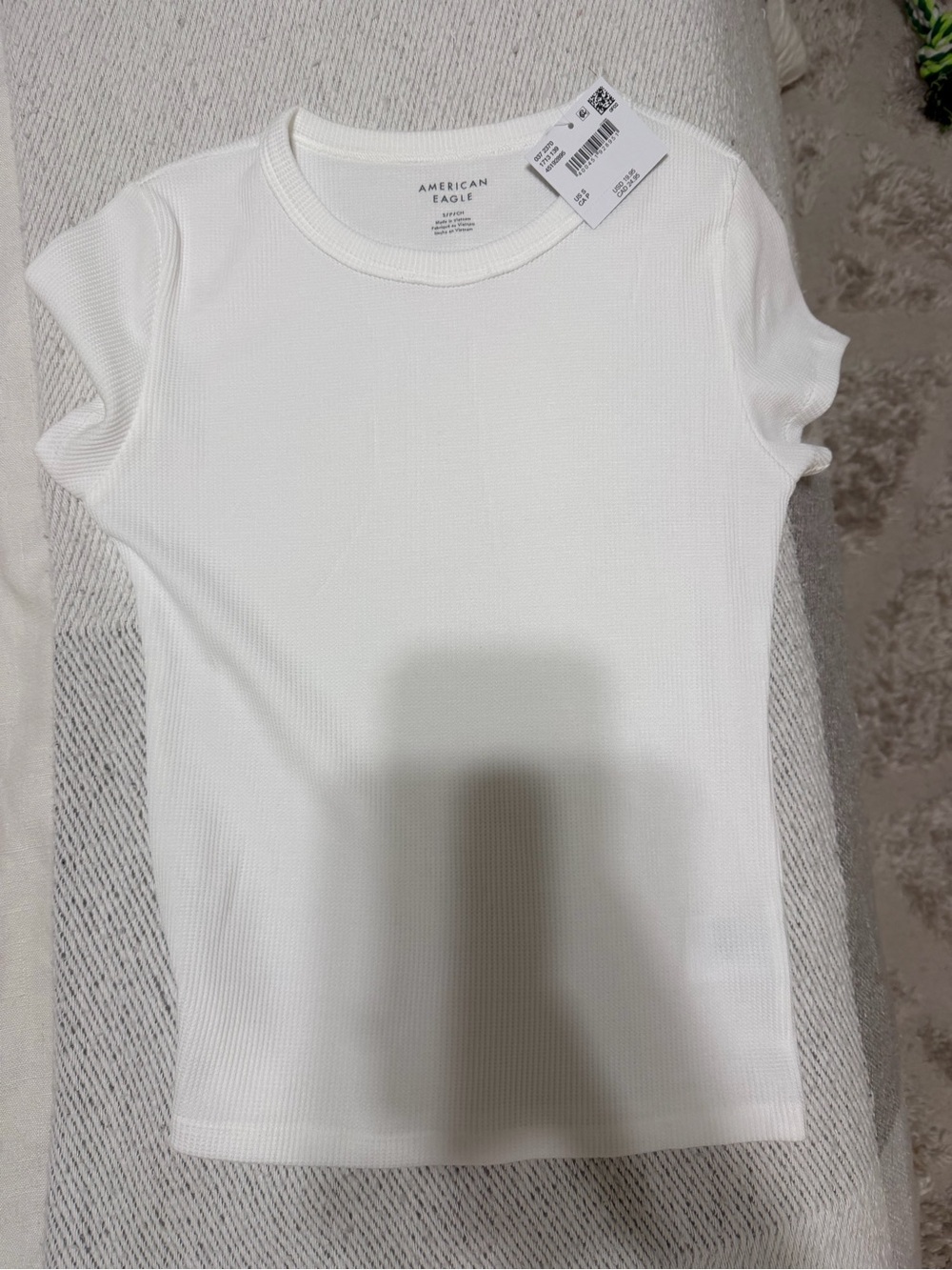 American Eagle Outfitters White Ribbed Short Sleeve Tee